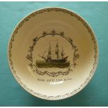 George III and Charlotte: a large creamware bowl, the exterior printed with named profiles after