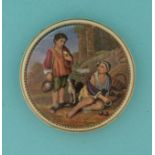 Peasant Boys (348) black marbled and gilt speckled flange pot lid, pot lids, potlid, potlids,