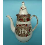 1802 Peace of Amiens: an attractive pearlware coffee pot and cover printed in brown and decorated in