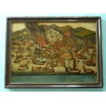 1816 Bombardment of Algiers: a good and rare glass picture graphically illustrating the attack,