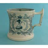 Queen Victoria: a pottery mug the waisted body printed in green with a named profile, circa 1838,