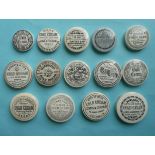 Fourteen various cold cream lids (14) pot lid, pot lids, potlid, potlids, prattware