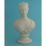 Victoria: a white parian portrait bust on integral socle base, circa 1850, 182mm commemorative,