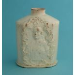 George III and Charlotte: a creamware teapoy, the sides moulded with crowned likenesses within