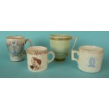 Three mugs each for 1949 visit to Australia, two with named portraits of Princess Margaret and a