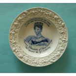 1817 Charlotte in memoriam: a good pearlware nursery plate with grape and vine moulded border