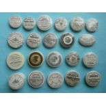 Twenty one various toothpaste lids and one base (22) pot lid, pot lids, potlid, potlids, prattware