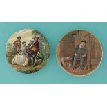 The Flute Player (337) and On Guard (340) (2) pot lid, pot lids, potlid, potlids, prattware