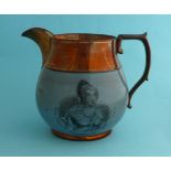 Princess Charlotte: a copper lustre banded blue ground jug printed in black with a named portrait