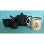 1817 Charlotte in memoriam: a moulded black basalt teapot with unusual sliding lid, spout