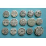 Fifteen various cold cream lids (15) pot lid, pot lids, potlid, potlids, prattware