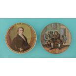 Sir Robert Peel (170) and Dr Johnson (175) (2) pot lid, pot lids, potlid, potlids, prattware