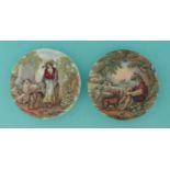 The Shepherdess (325) and The Shepherd Boy (326) (2) pot lid, pot lids, potlid, potlids, prattware