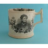 1830 George IV in memoriam: a cylindrical mug printed in black with portrait and dates, 102mm,