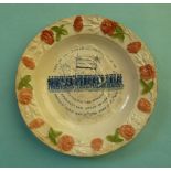 1821 Caroline in memoriam: a nursery plate moulded with a pink and green floral border over