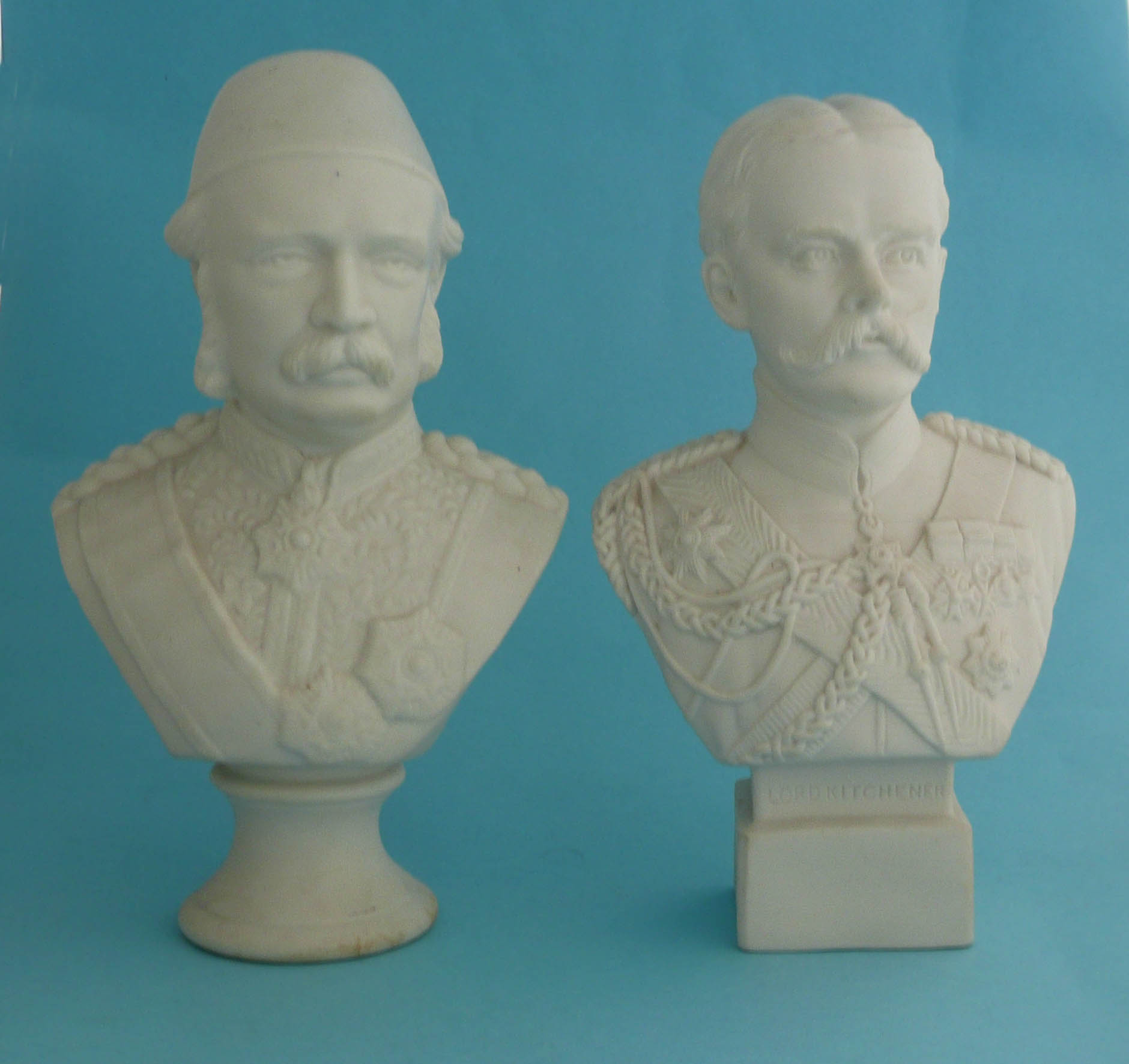 A white parian portrait bust depicting General Gordon, circa 1885, 202mm and another by Robinson &