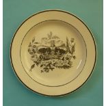 1821 Coronation: a Hartley Green Leeds Pottery side plate printed in black with a crown entwined