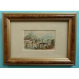 Tyrolese Village Scene (397) framed, the reverse affixed with a signed label pot lid, pot lids,