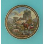 Cattle and Ruins (315) large pot lid, pot lids, potlid, potlids, prattware