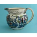 Prince of Wales: a silver resist pearlware jug printed in blue and enamelled in colours with crowns,