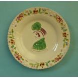 Queen Caroline: a Scottish pottery plate the colourful moulded border centred by a named hatted