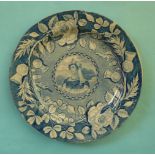 Queen Caroline: a pearlware plate printed all over in blue with a central named portrait medallion