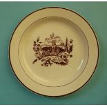 1821 Coronation: a Hartley Green Leeds Pottery plate printed in dark brown, impressed mark, 225 mm