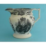1831 Coronation: a pottery jug printed in black with portraits centred by the Garter Star and
