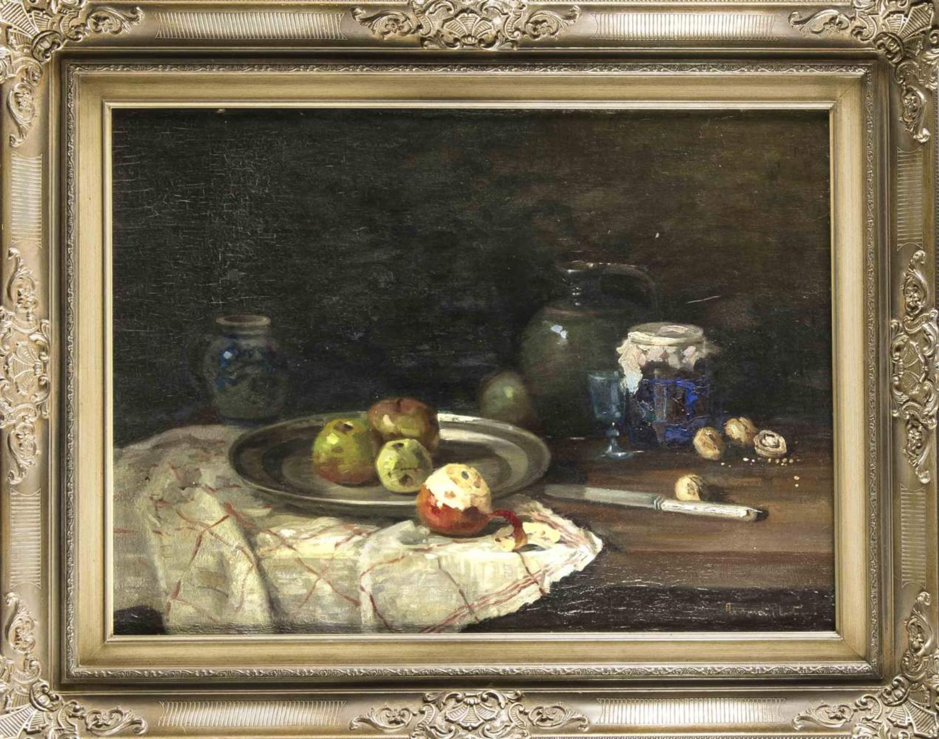 Unidentifizierter Maler um 1910, Stillleben mit Äpfeln, Öl/Lwd., u. re. undeutl. sign.'Hermann