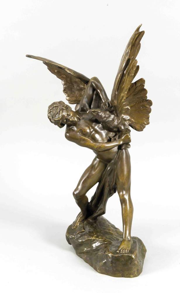 Jean Verschneider (1872-1943), frz. Bildhauer, Jüngling im Kampf mit dem Adler, patinierteBronze, im