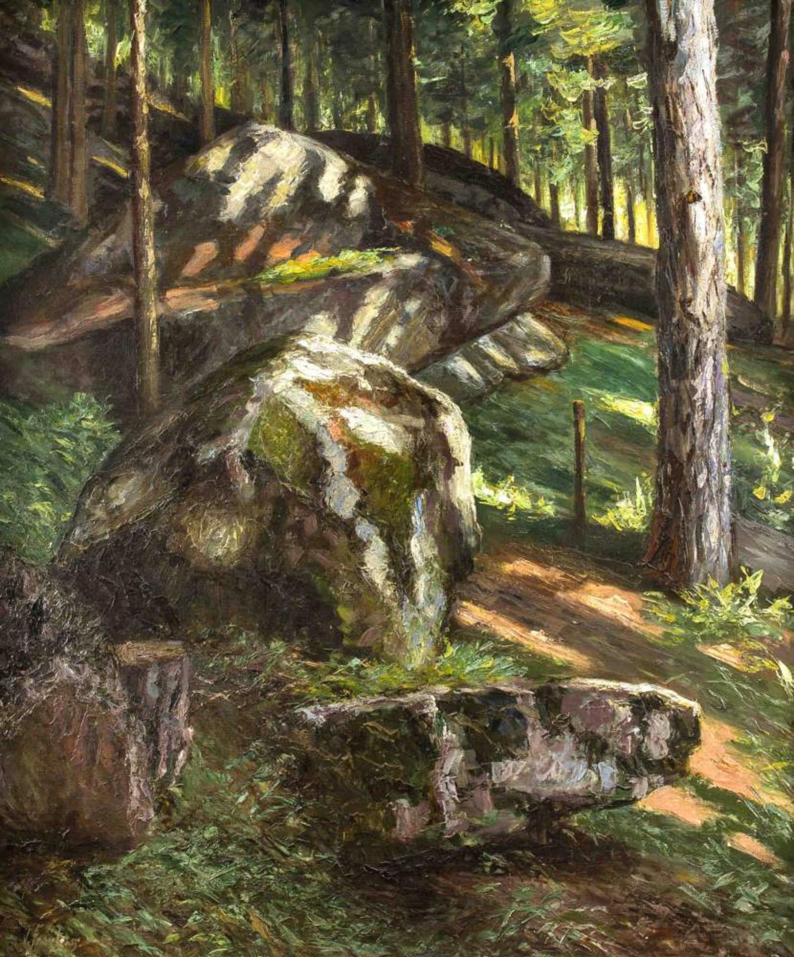 Viktor Freytag (1870-?), große Waldlandschaft mit Felsen, Öl/Lwd., u. li. sign., 110 x 92cm, ger.