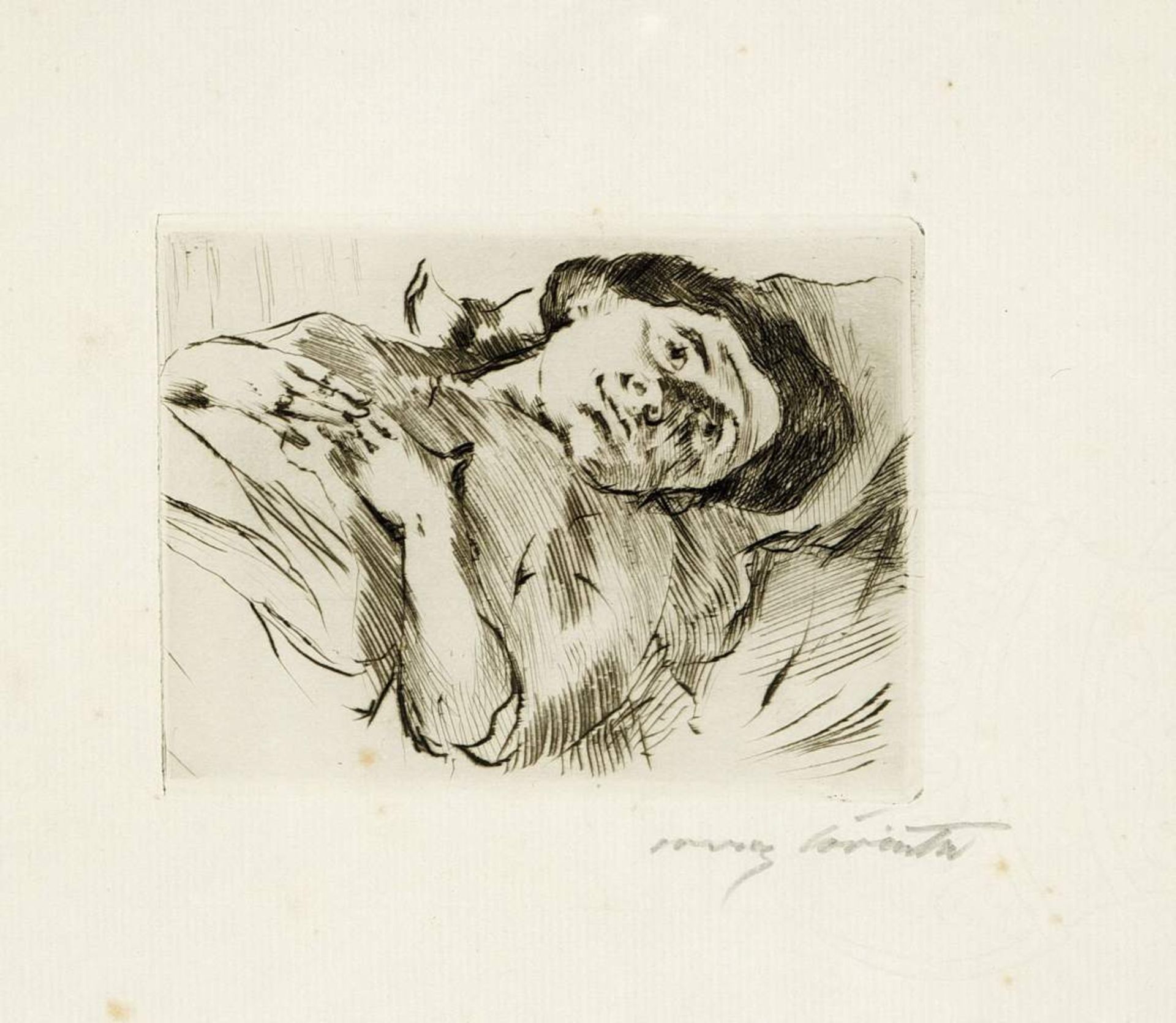 Lovis Corinth (1858-1925), Bildnis einer liegenden Frau, Kaltnadelradierung, u. re. mitBleistift