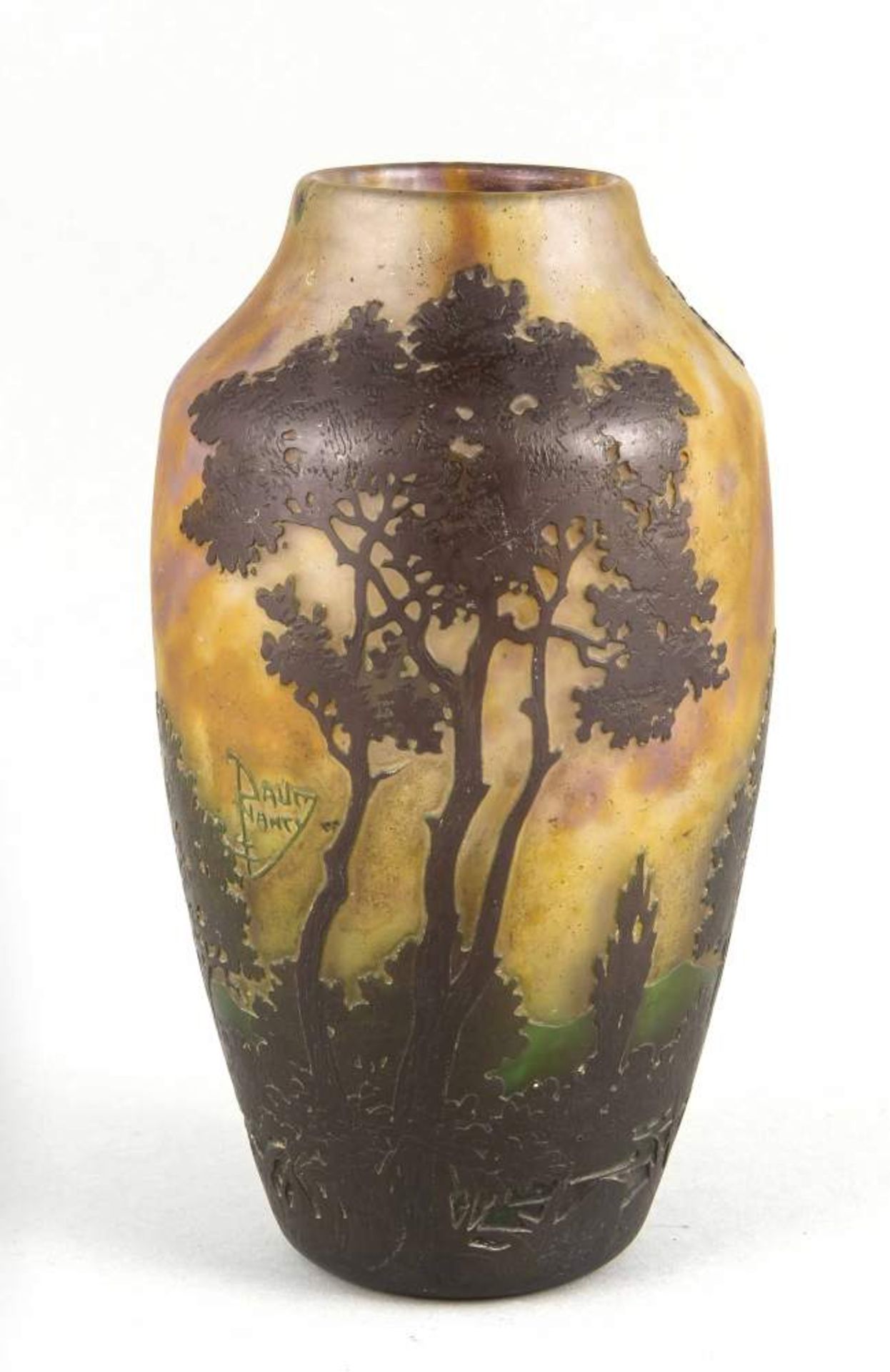Vase, Frankreich, um 1900, Daum, Nancy, klares Glas mit polychromen Pulvereinschmelzungen,tlw.