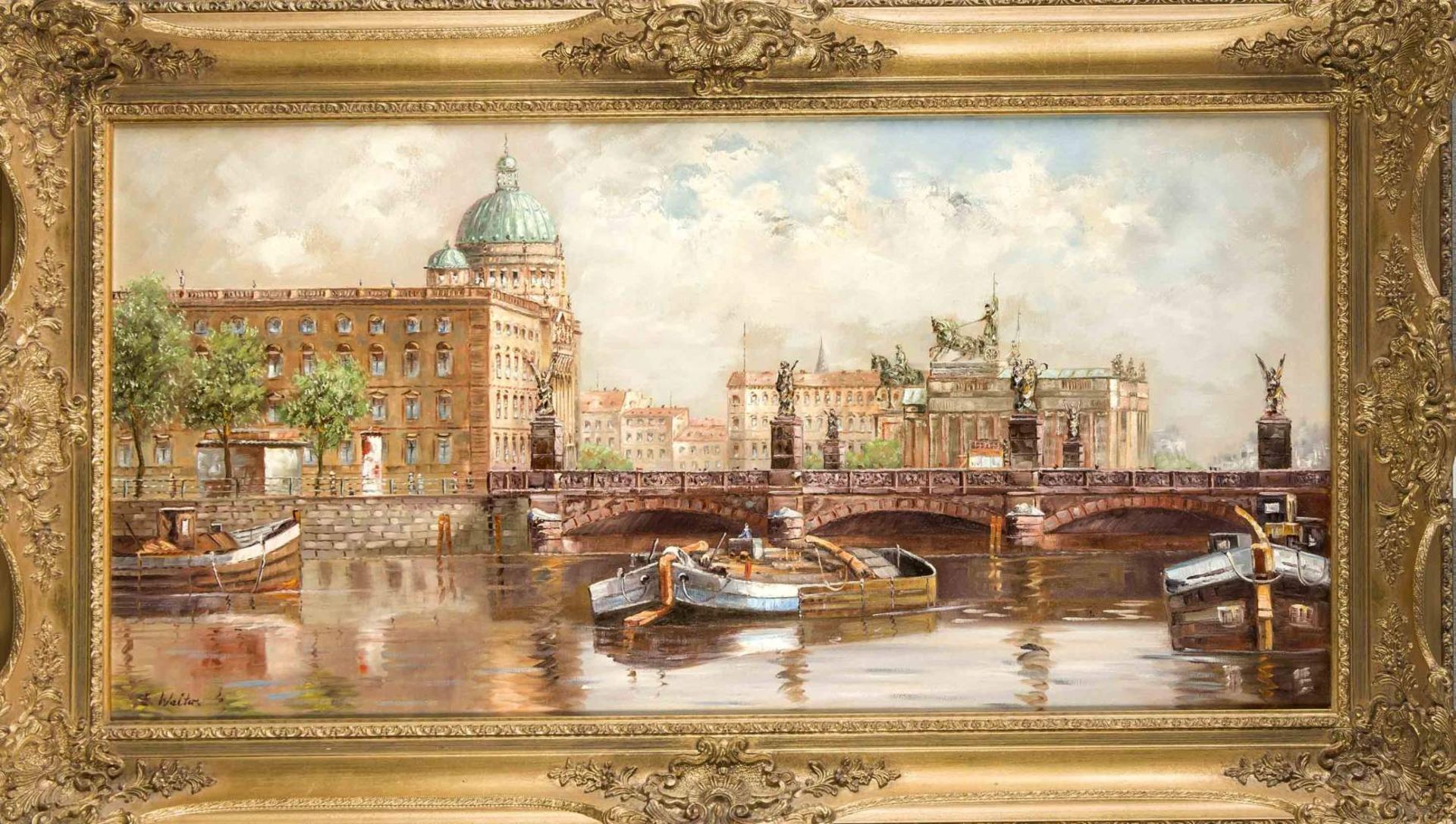 E. Walter, Berliner Ansichtenmaler 2. H. 20. Jh., Vedute Berlins mit der langen Brücke unddem