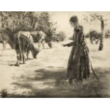 Max Liebermann (1847-1935), 'Auf der Weide (Bei Delden in Holland)', Junge Magd mit Kühenauf der