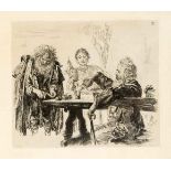 Adolf Menzel (1815-1905), Radierung 'Italienisch lernen', In der Platte sign. u. dat.1889, li. u.