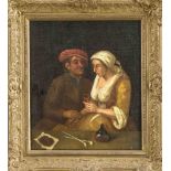 Niederländischer Genremaler des späten 17. Jh., junges Paar mit Weinflasche und -glas,Tabak und