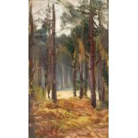 Monogrammist HE, Maler um 1900, Waldlandschaft, impressionistische Ölstudie auf Sperrholz,u. li.