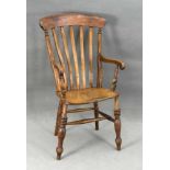 Sogen. Captain Chair, England um 1900, Rüster massiv, anatomischer Sitz und Rücken, 109 x60 x 43 cm