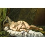 Anonymer Maler 1. H. 19. Jh., schlafende Venus mit Cupido, Öl/Lwd., unsign., doubl., rest.u.
