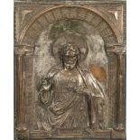 Spanisches, wohl mallorkinisches Kupferrelief, Christus mit Segensgestus, am u. Rand bez.'Sdo Czon