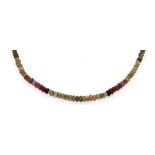 Multicolor-Collier mit Schließe und Zwischenteile in GG 750/000, fac. Turmalinrondelle3,5 mm, L.