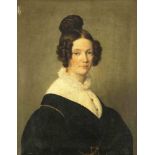 Anonymer Bildnismaler des Biedermeier um 1840, Brustportrait einer Dame mit zeittypischerHaartracht,