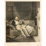 George Maile nach Steuren, Napoleon mit Sohn in der Bibliothek, großer, teilkolorierterKupferstich