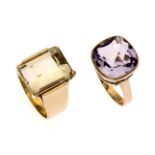 Ringe GG 750/000 mit fac. Citrin 14 x 10 mm, mit fac. Amethyst 12 mm, RG 53, 14,8 g