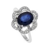 Saphir-Brillant-Ring WG 585/000 mit einem oval fac. Saphir 2,0 ct in sehr guter Farbe und36