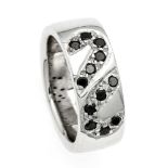 Designer-Brillant-Ring WG 750/000 mit 12 schwarzen Brillanten, Goldschmiedearbeit, RG 53,11,6 g