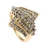 Brillant-Ring GG/WG 585/000 mit Brillanten und Diamanten, zus. 1,0 ct W/SI, RG 54, 4,9 g