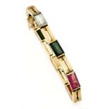 Multicolor-Armband GG 585/000 mit fac. Farbsteine 13 x 6 mm wie Amethyst, Citrin,Turmalin,