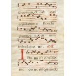 Konvolut von drei Antiphonarblättern um 1500, Linien und Initialen in Blau und Rot aufPergament,